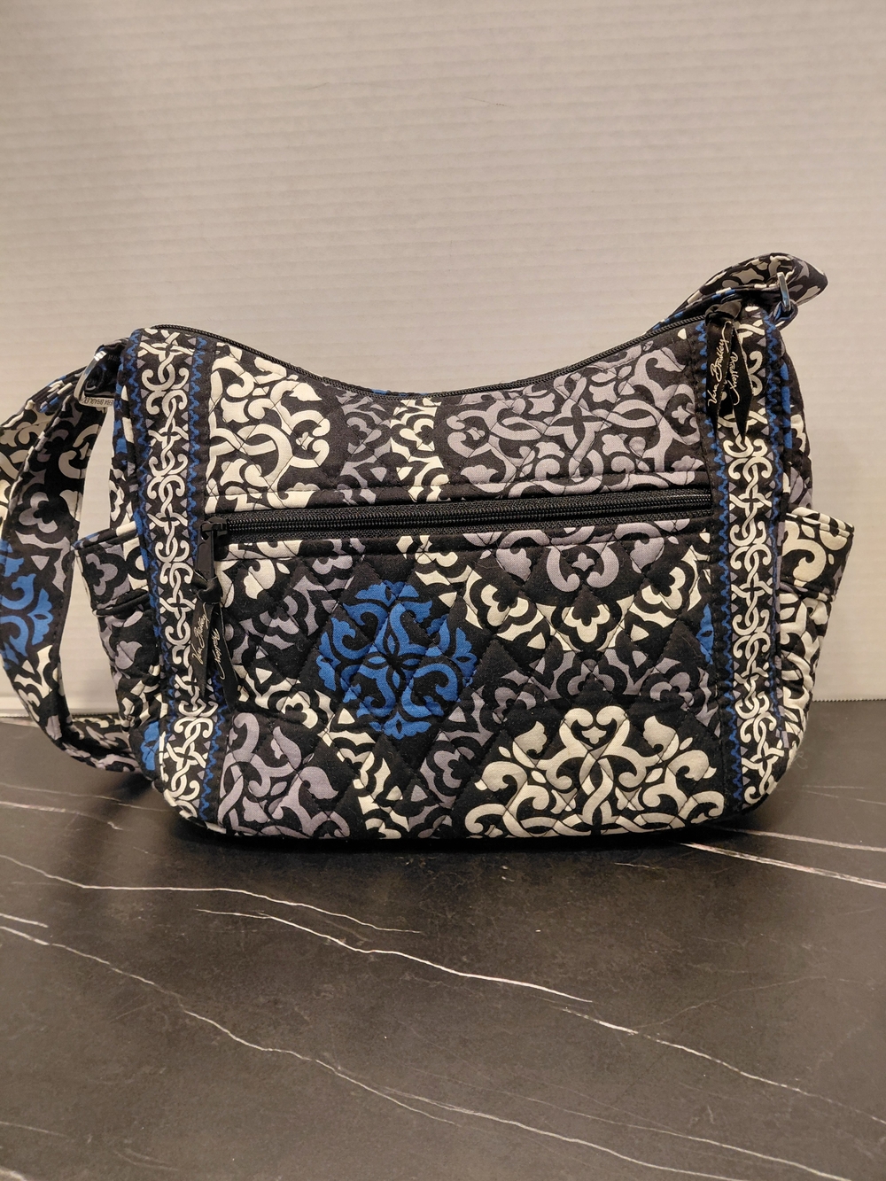 Vera Bradley Quilted Shoulder Bag in Black, Gray & Blue